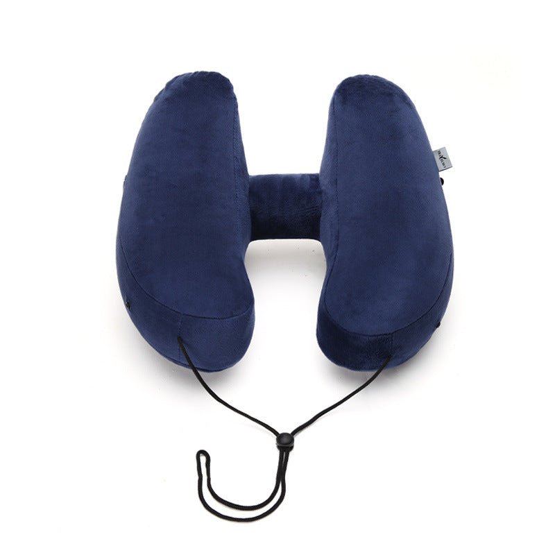 Hooded Travel Pillow H Shaped Inflatable Neck Pillow Folding Lightweight Nap Car Seat Office Airplane Sleeping Cushion Pillows - ca'jjon