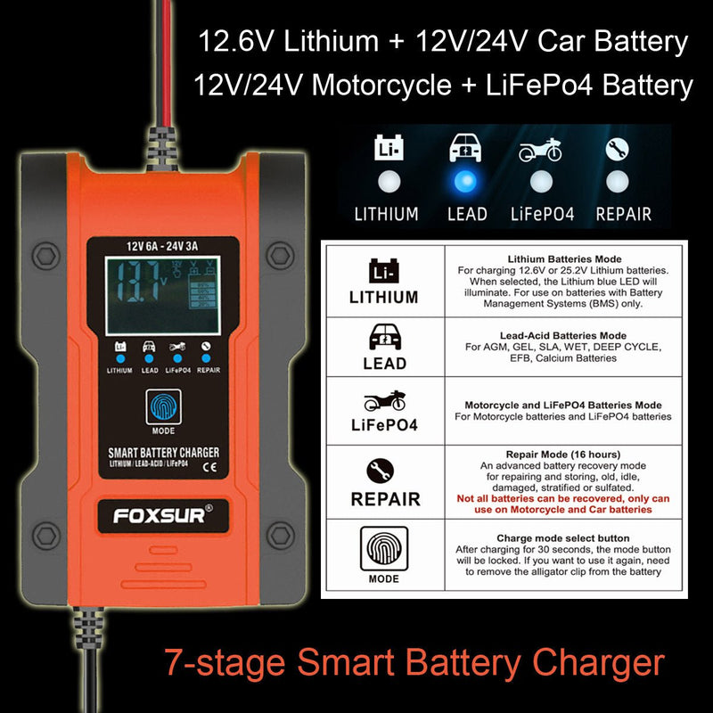 Lithium Battery 12V 24V Car Battery Charger - ca'jjon