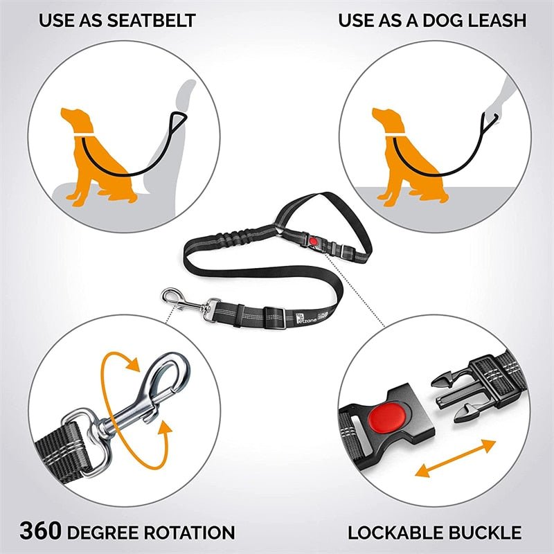 Pet Car Seat Belt Restraint Adjustable Puppy Safety Elastic Bungee Connect Dog Harness in Vehicle Travel Dog Reflective Leash - ca'jjon