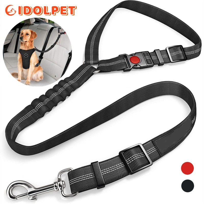 Pet Car Seat Belt Restraint Adjustable Puppy Safety Elastic Bungee Connect Dog Harness in Vehicle Travel Dog Reflective Leash - ca'jjon